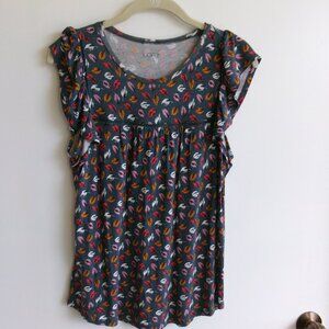 REDUCED -  Loft Shirt Size Small Short Sleeve Green Feathers (184)